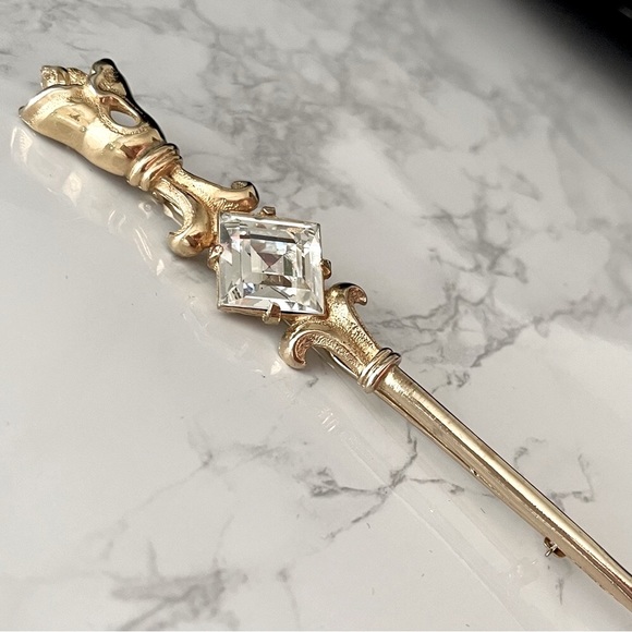 Vintage Gold and Crystal Scepter Brooch Pin by Bobley - Picture 3 of 9